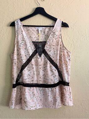 BCBGeneration Pink Floral Lace-Trim Tank Top